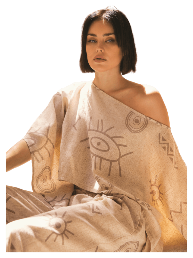 product Oversized Linen Blouse With Eyes Print Image