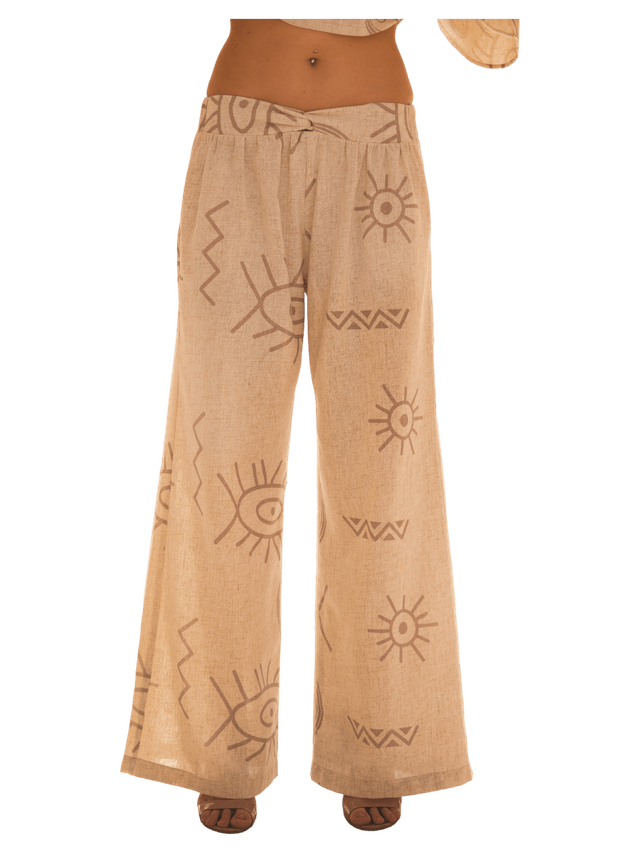 product Wide Leg Linen Pants With Eyes Print Image