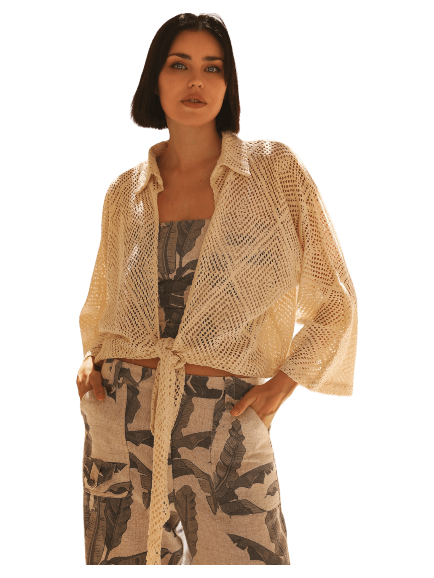 Oversized Crochet Blouse With Front Strap closure